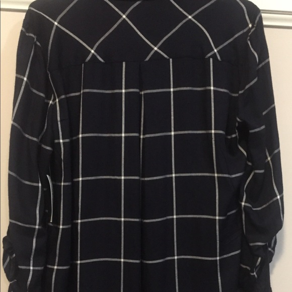 Petite M Navy Windowpane Plaid Check Shirt NWT - Picture 10 of 15